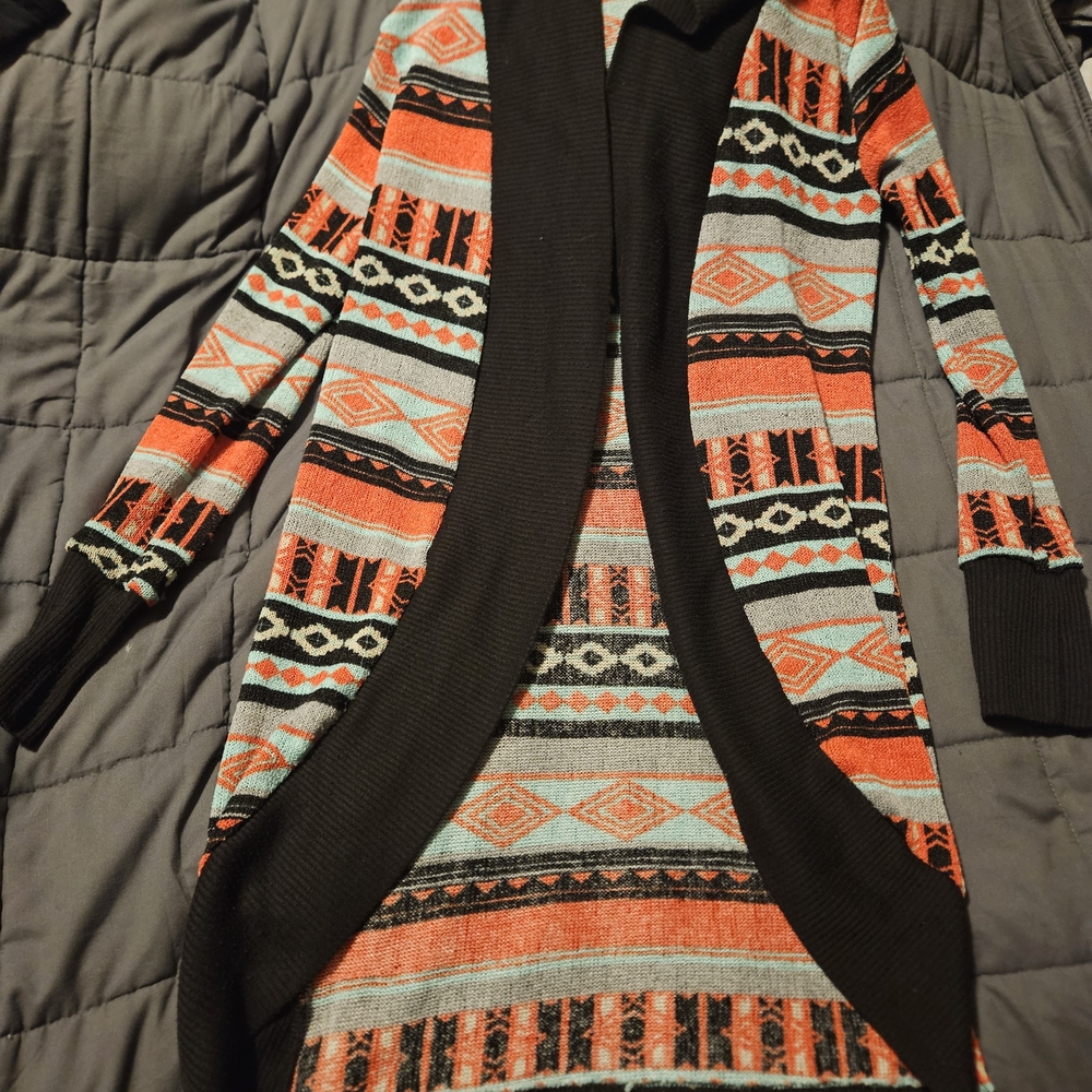Aztec Patterned Open Front Cardigan Sweater